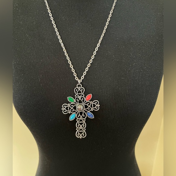 Avon Jewelry - Vintage Avon Cross Pendant Necklace Colorful Accents